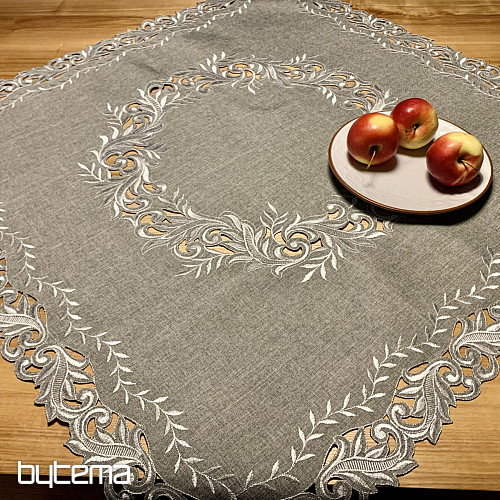 Nappe brodée brindilles grises