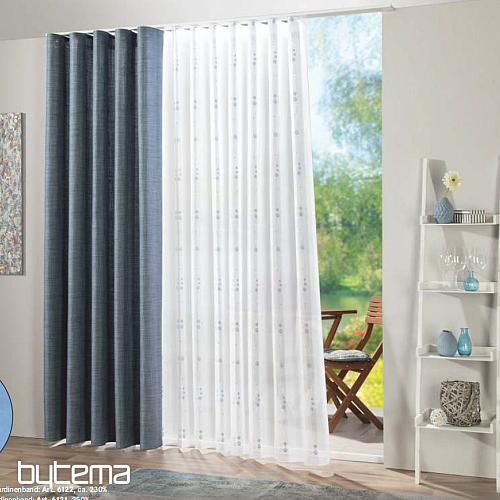 Rideau en voile avec broderie bleu-gris Gerster 11115/800