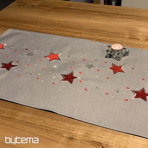 Nappe de Noël brodée grise à flocons rouges