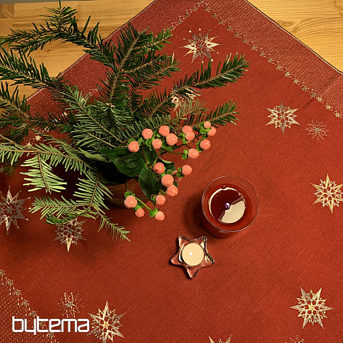 Nappe de Noël brodée rouge foncé 1