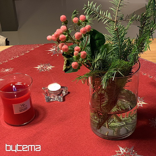 Nappe de Noël brodée rouge foncé 1