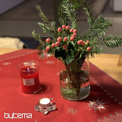 Nappe de Noël brodée rouge foncé 1
