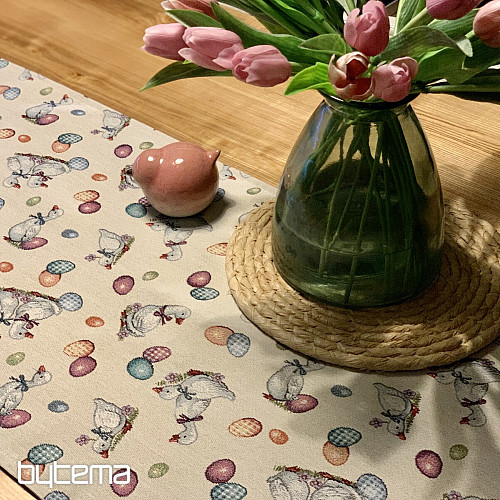 Nappe et écharpe Gobelin Pâques-Oie blanc