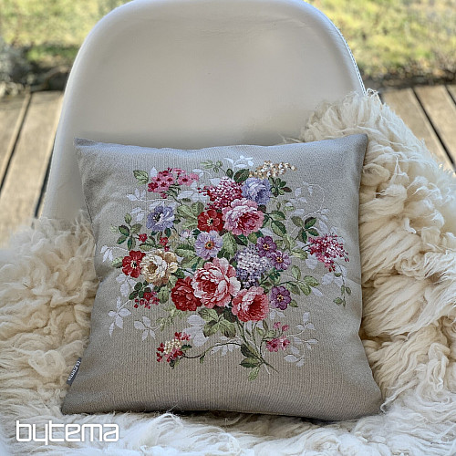 Housse de coussin tapisserie FLEUR BEIGE