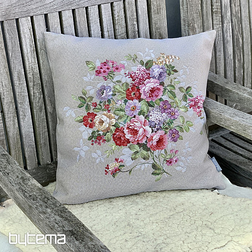 Housse de coussin tapisserie FLEUR BEIGE