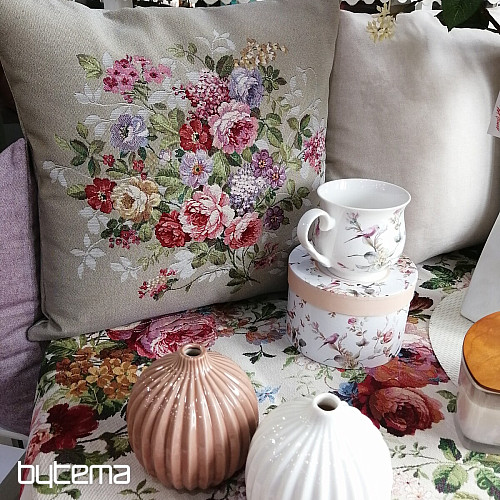 Housse de coussin tapisserie FLEUR BEIGE