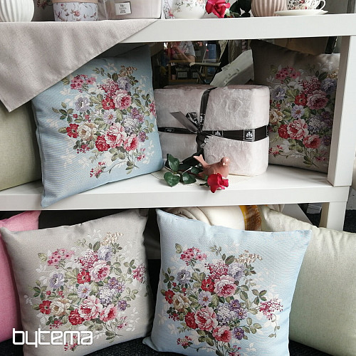 Housse de coussin tapisserie FLEUR BLEU