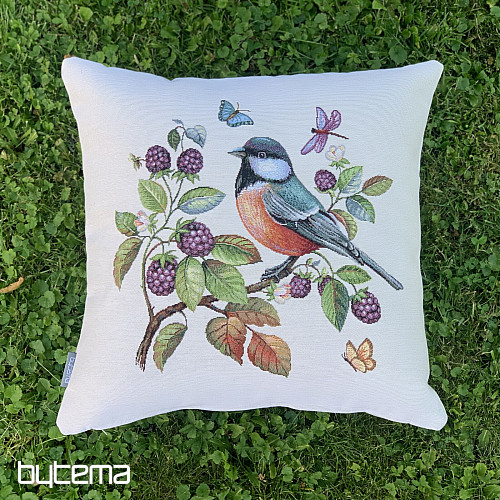 Housse de coussin tapisserie HOUX OISEAU SUR UNE épine-vinette