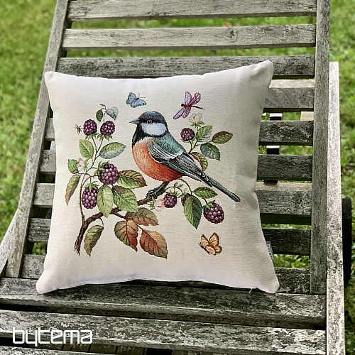 Housse de coussin tapisserie HOUX OISEAU SUR UNE épine-vinette
