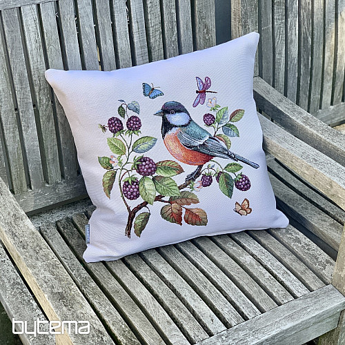 Housse de coussin tapisserie HOUX OISEAU SUR UNE épine-vinette