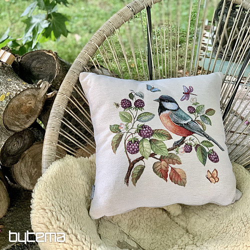 Housse de coussin tapisserie HOUX OISEAU SUR UNE épine-vinette