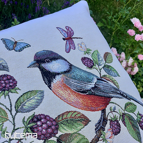 Housse de coussin tapisserie HOUX OISEAU SUR UNE épine-vinette