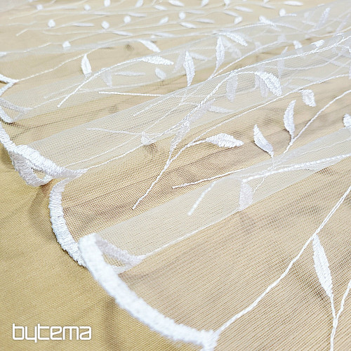 Rideau brodé 527 BLANC À FEUILLES