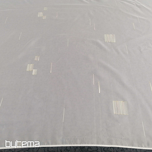 Rideau en voile blanc avec broderie vert-beige