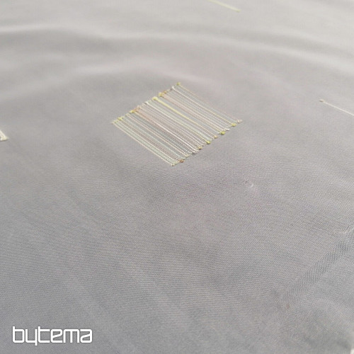 Rideau en voile blanc avec broderie vert-beige