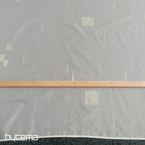 Rideau en voile blanc avec broderie vert-beige