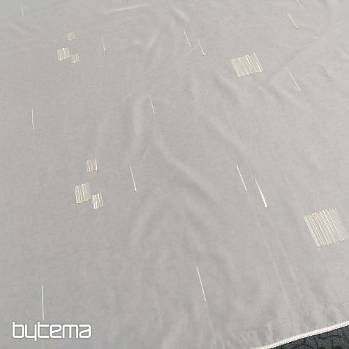 Rideau en voile blanc avec broderie vert-beige