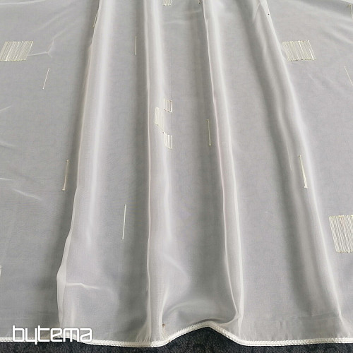 Rideau en voile blanc avec broderie vert-beige