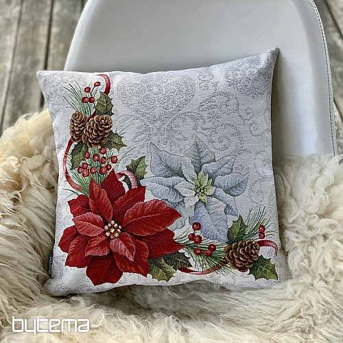 Housse tapisserie de Noël ROSE DE NOËL BLANCHE ET ROUGE