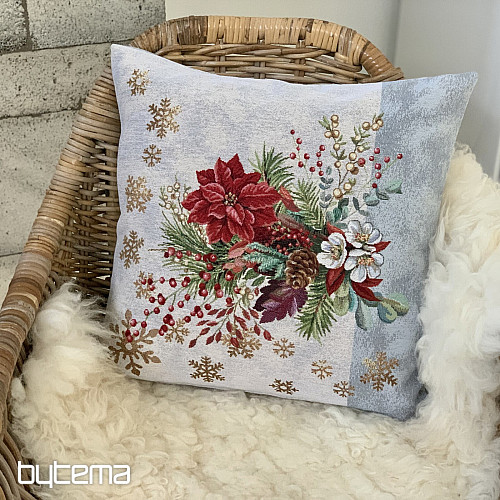 Couverture tapisserie de Noël BOUQUET DE NOËL À BANDE GRISE