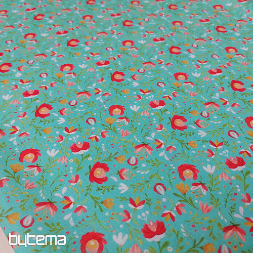 Tissu coton Motifs folkloriques mini turquoise