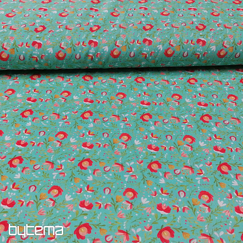 Tissu coton Motifs folkloriques mini turquoise