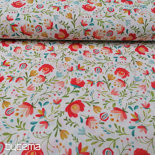 Tissu coton FOLK MOTIVES blanc