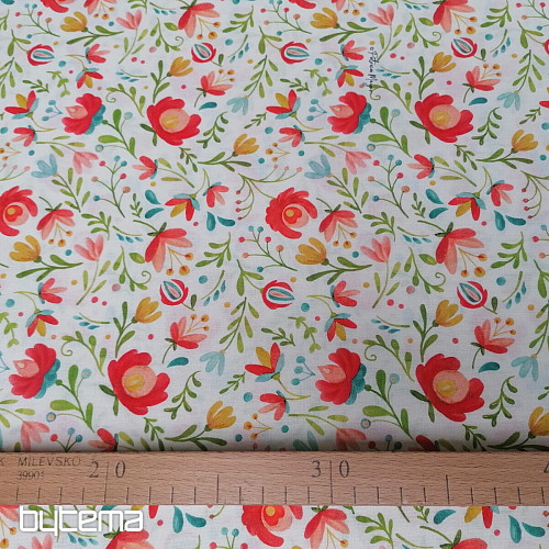 Tissu coton FOLK MOTIVES blanc