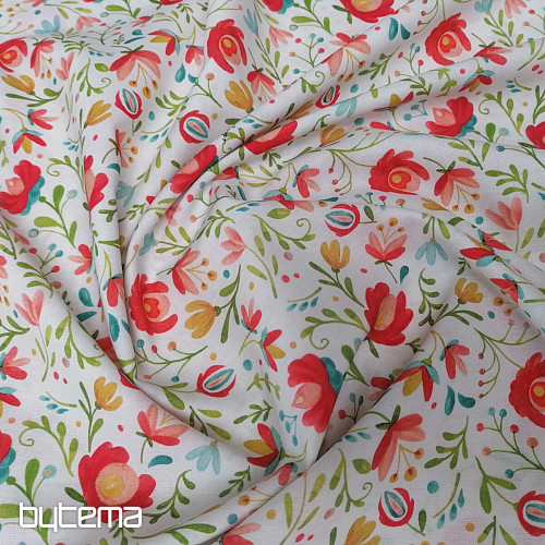 Tissu coton FOLK MOTIVES blanc