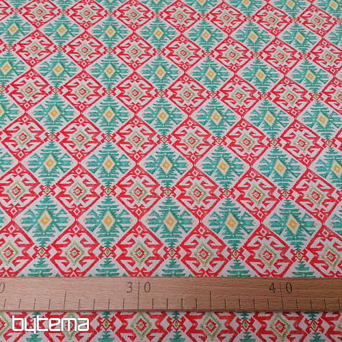 Tissu coton Diamants turquoise