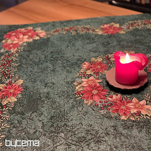 Nappes et foulards en tapisserie de Noël COURONNE DE HOUX ROSE-VERT DE NOËL