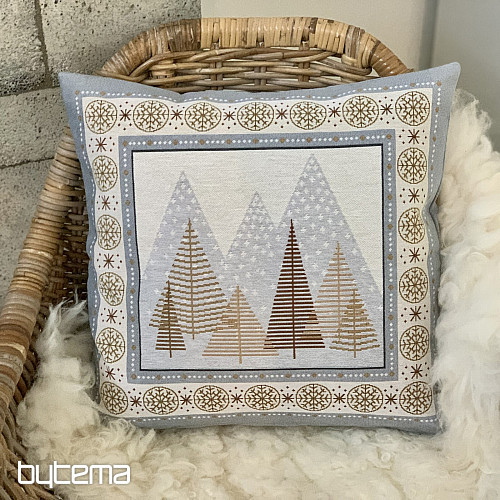 Housse tapisserie de Noël ARBRES GRIS-MARRON
