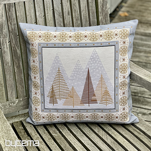 Housse tapisserie de Noël ARBRES GRIS-MARRON