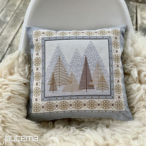 Housse tapisserie de Noël ARBRES GRIS-MARRON