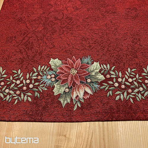 Nappes et foulards tapisserie de Noël ROSES DE NOËL - COURONNE DE HOUX ROUGE