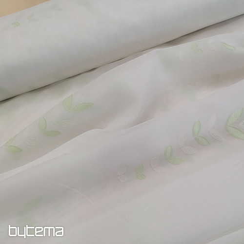 Rideau voilage blanc - feuilles vertes 12159