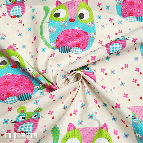 Tissu en coton pour enfants CHAT ET SOURIS
