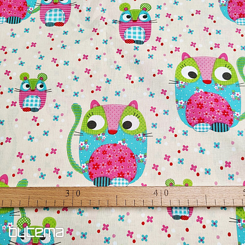 Tissu en coton pour enfants CHAT ET SOURIS