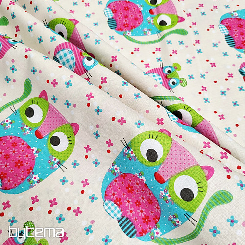 Tissu en coton pour enfants CHAT ET SOURIS