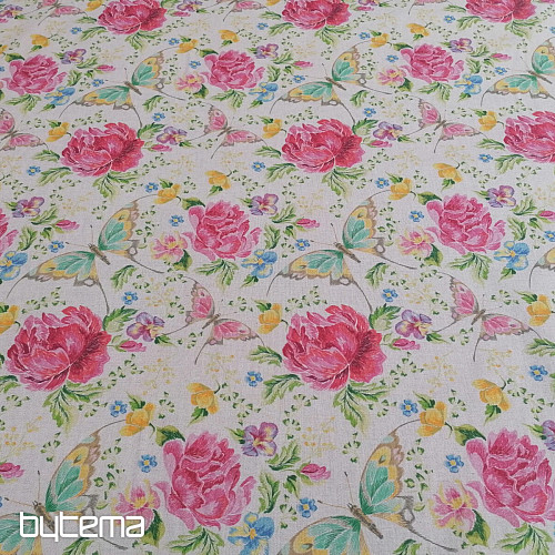 Tissu déco Fleurs et papillons