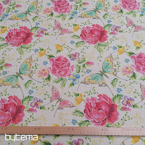 Tissu déco Fleurs et papillons