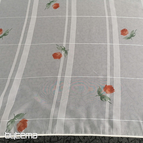 Rideau en voile crème clair - roses
