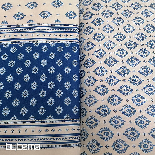 Tissu coton FOLK FEUILLES BLEUES