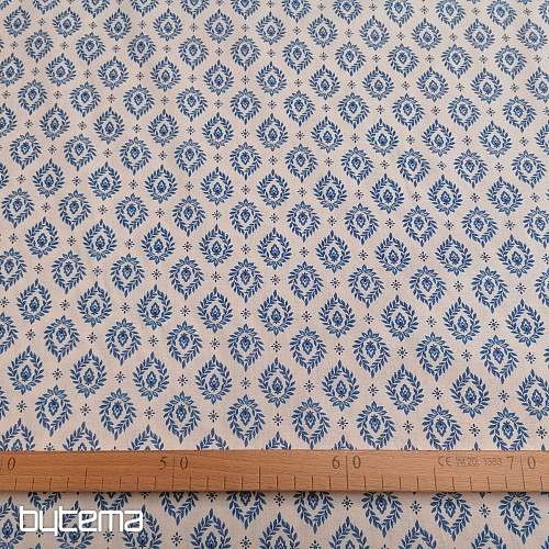 Tissu coton FOLK FEUILLES BLEUES