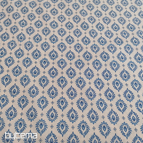 Tissu coton FOLK FEUILLES BLEUES