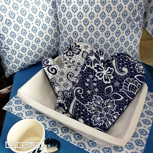 Tissu coton FOLK FEUILLES BLEUES