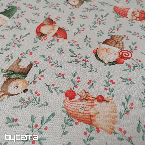 Tissu de décoration de Noël Elfes et cerfs