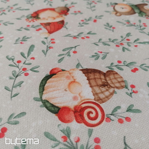 Tissu de décoration de Noël Elfes et cerfs