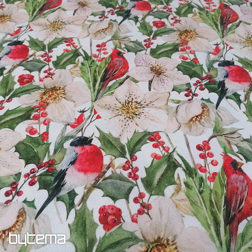 Tissu de décoration de Noël Houx avec des oiseaux