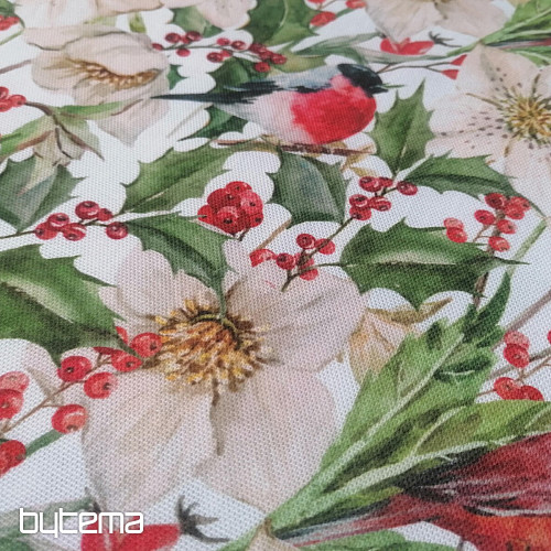 Tissu de décoration de Noël Houx avec des oiseaux